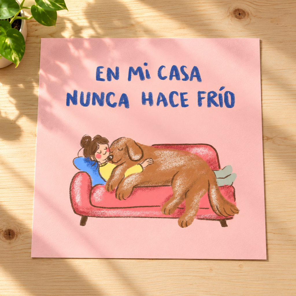 Lámina sobre una mesa, sin marco