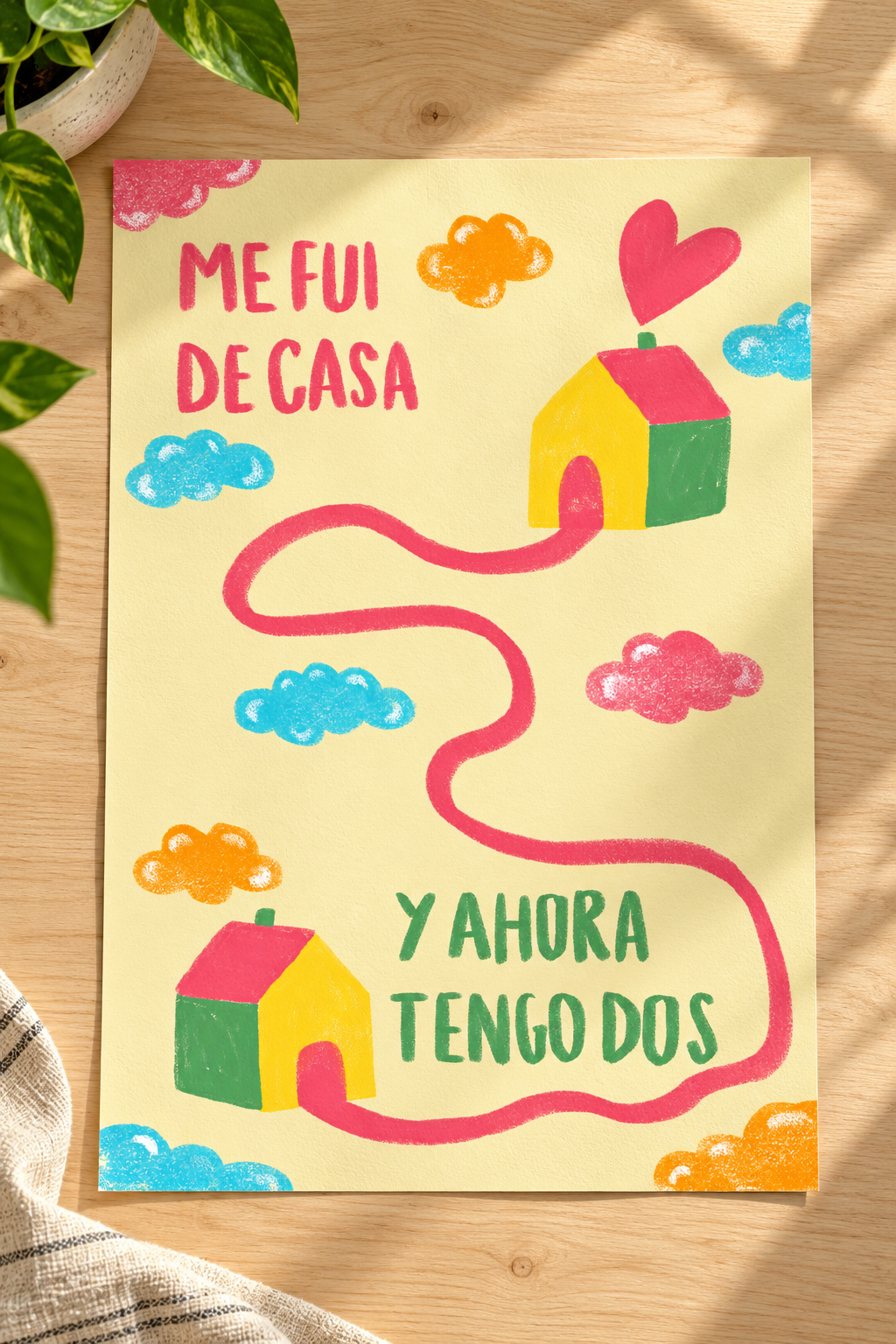 Lámina impresa sobre una mesa, sin marco
