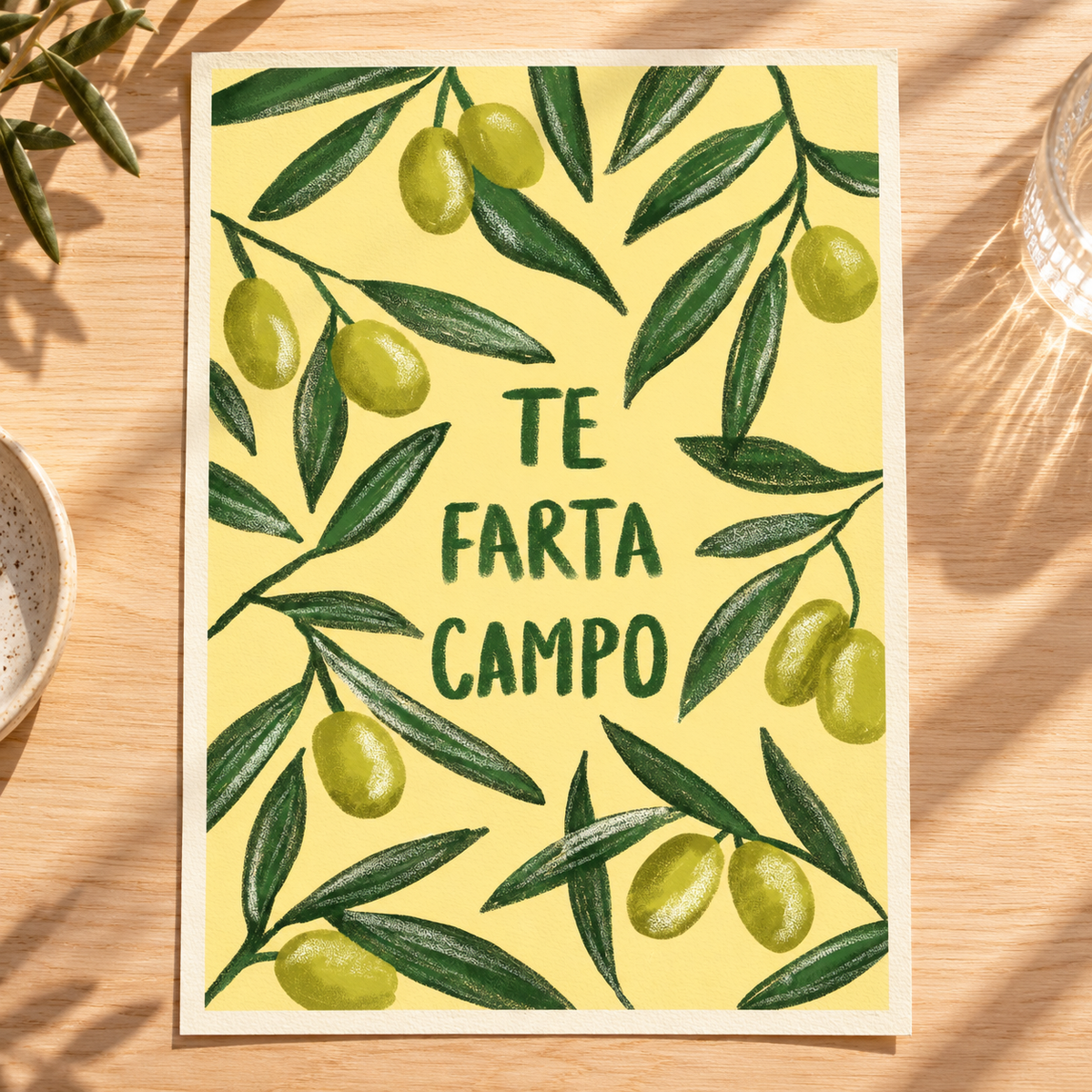 Lámina impresa sobre una mesa, sin marco