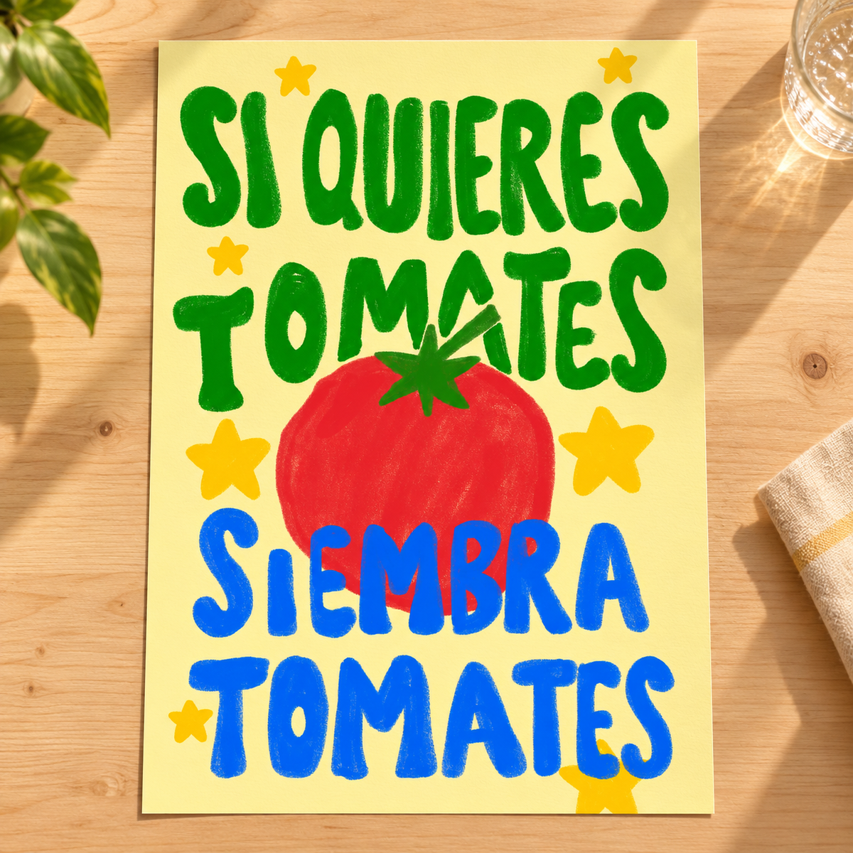 Lámina impresa sobre una mesa, sin marco