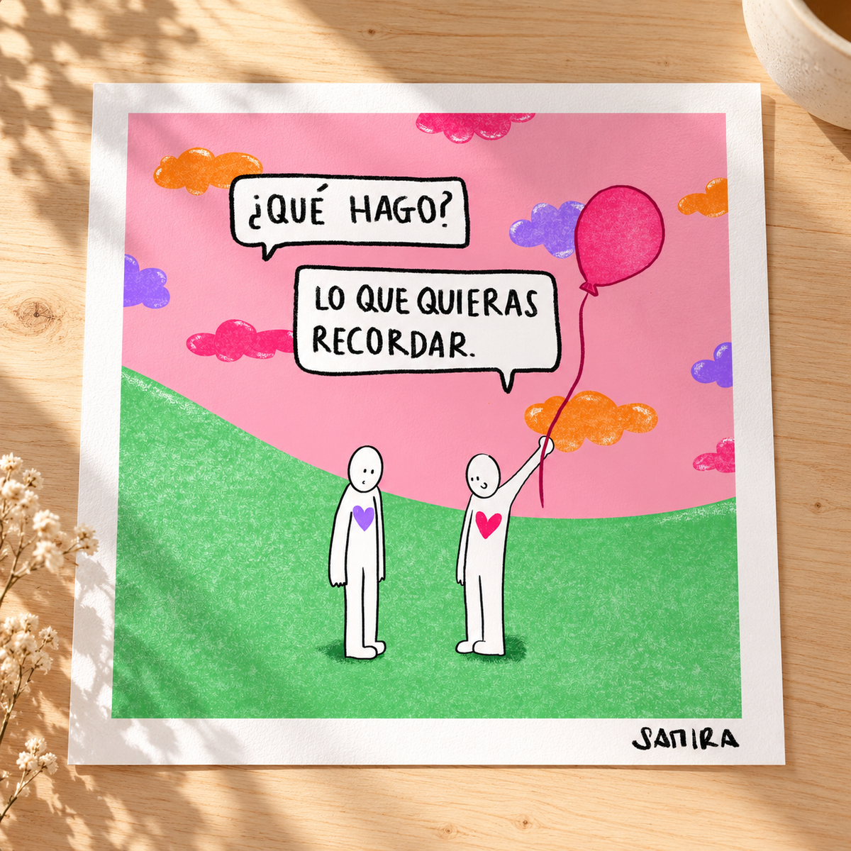 Lámina impresa sobre una mesa, sin marco