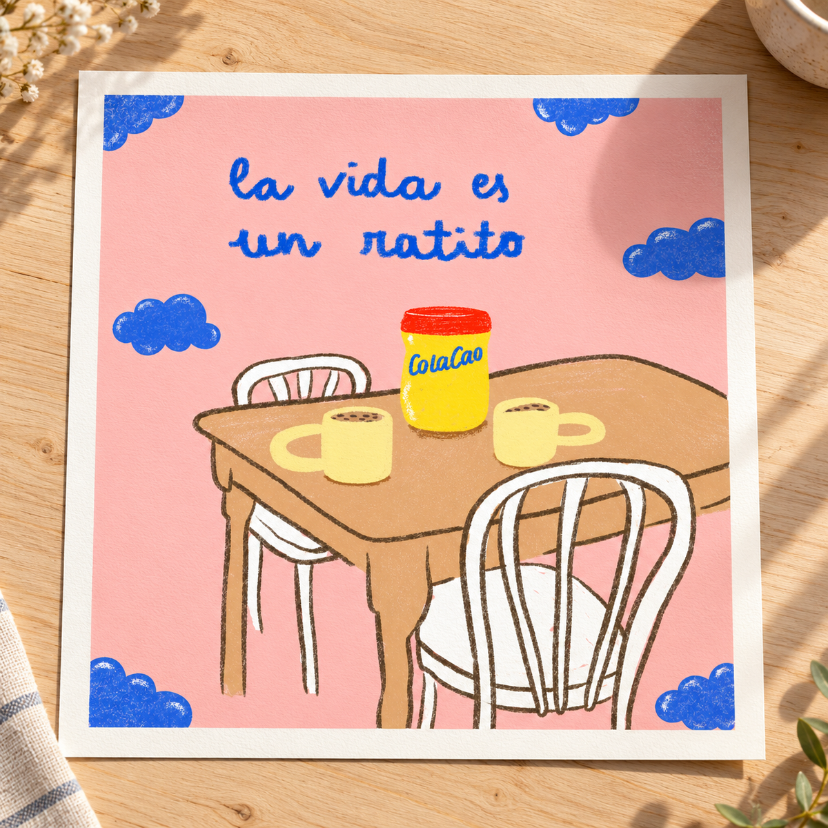 Lámina impresa sobre una mesa, sin marco