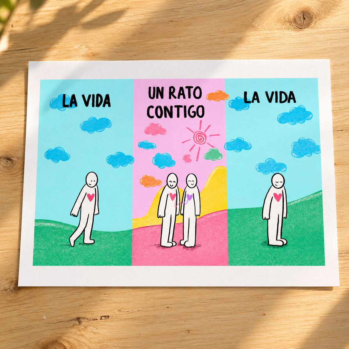 Lámina impresa sobre una mesa, sin marco