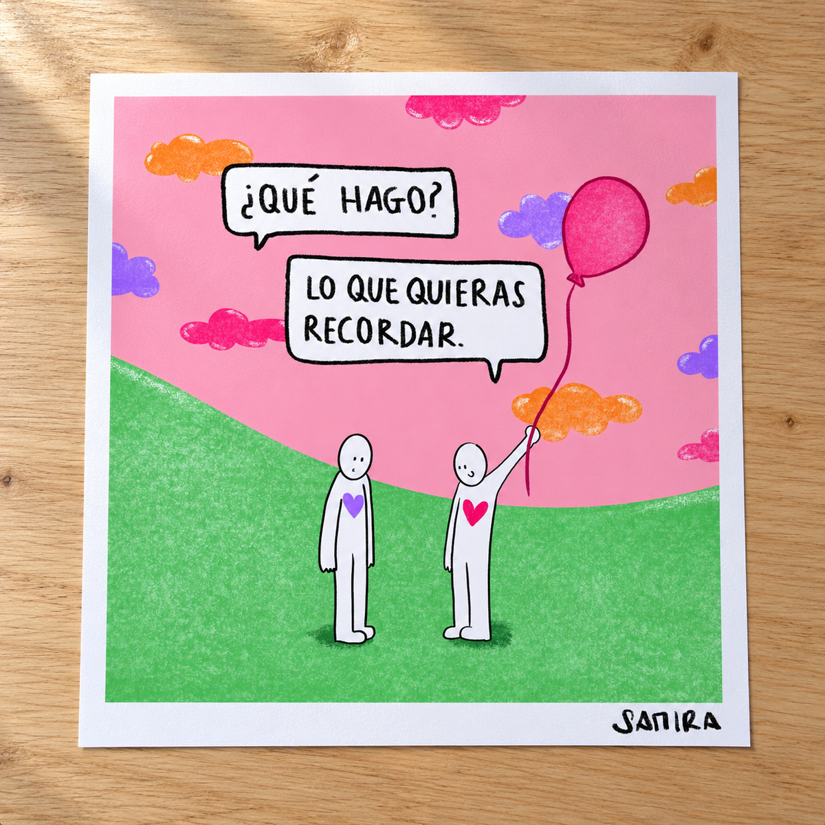 Lámina impresa sobre una mesa, sin marco