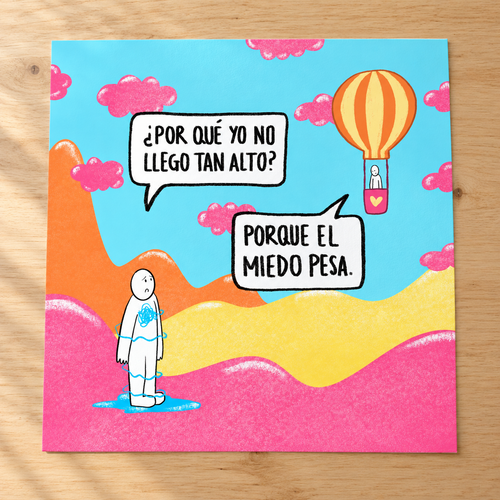 Lámina impresa sobre una mesa, sin marco